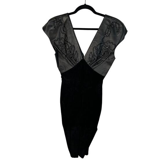 Vintage 80s Climax David Howard Sz 2 Embroidered Leather Suede Midi Dress Black - Picture 2 of 6